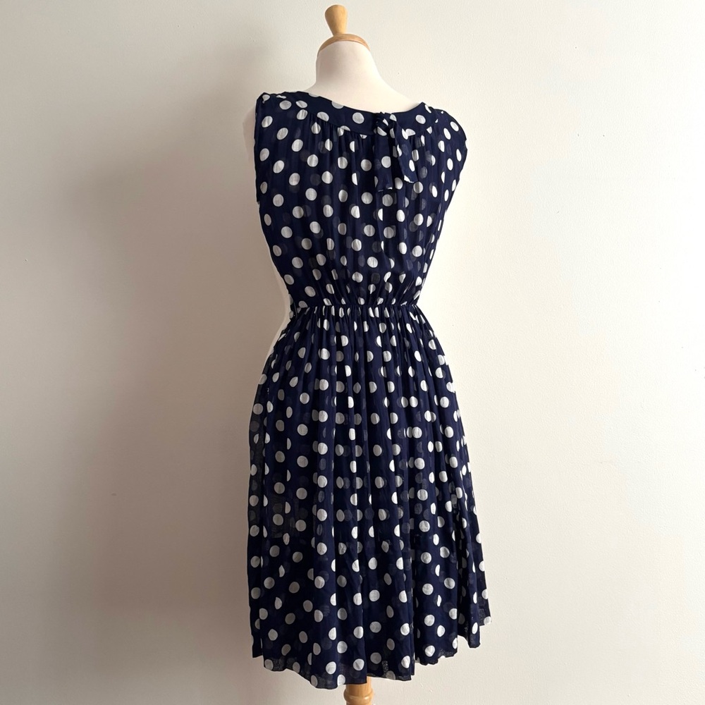 Vintage 1960s GAY GIBSON Navy Blue & White Polka Dot Sleeveless Dress / 24 waist - Picture 8 of 16